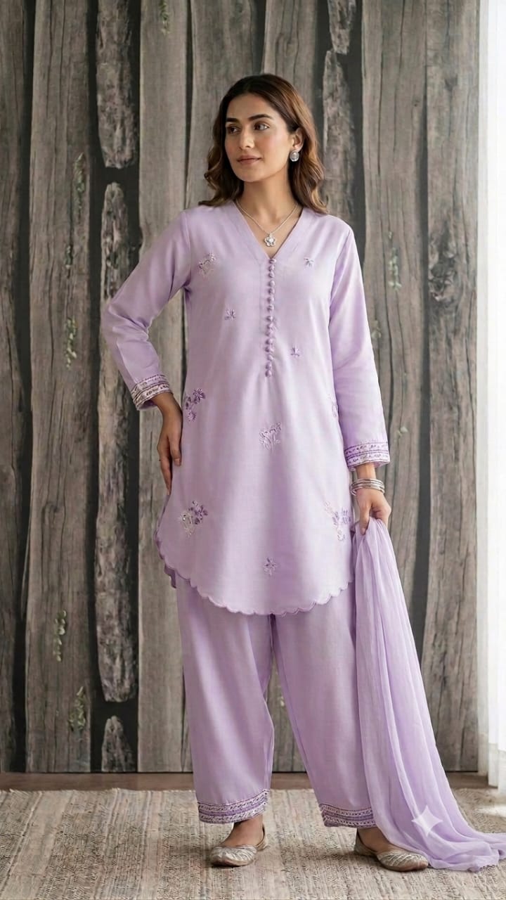 Purple Embroidered 3 Piece Set 💜✨