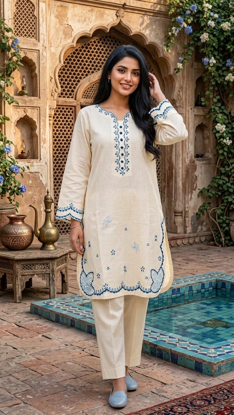 Beige Embroidered Co-Ord Set