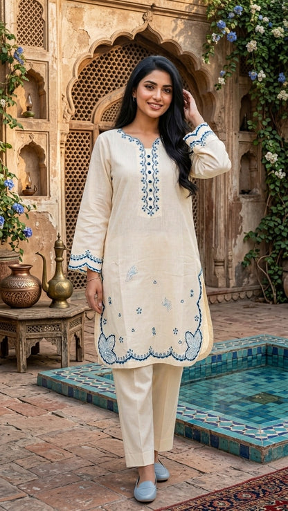 Beige Embroidered Co-Ord Set
