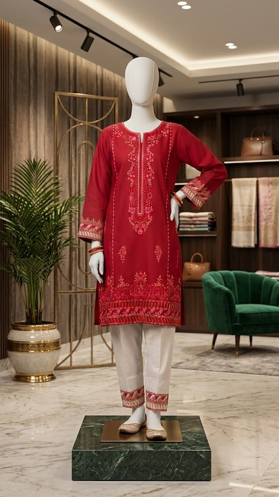 Maroon Embroidered Co-Ord Set