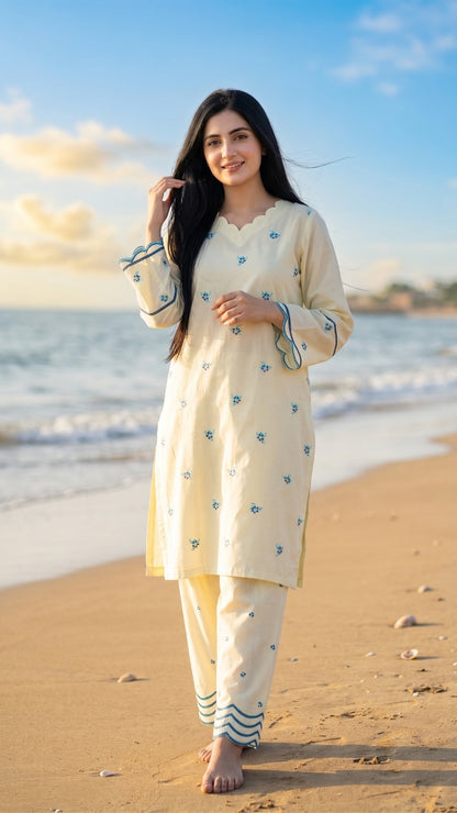 Soft Lemon  Embroidered Co-Ord Set
