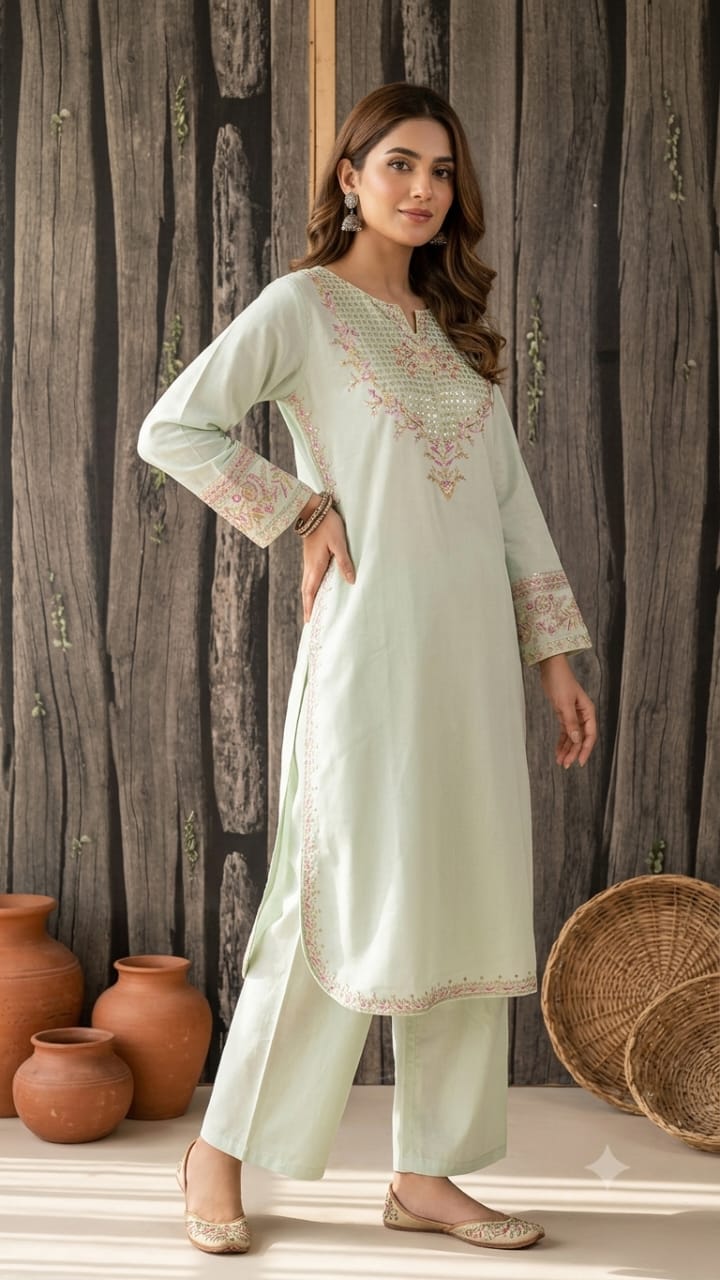 Mint Green Embroidered Co-Ord Set 💚