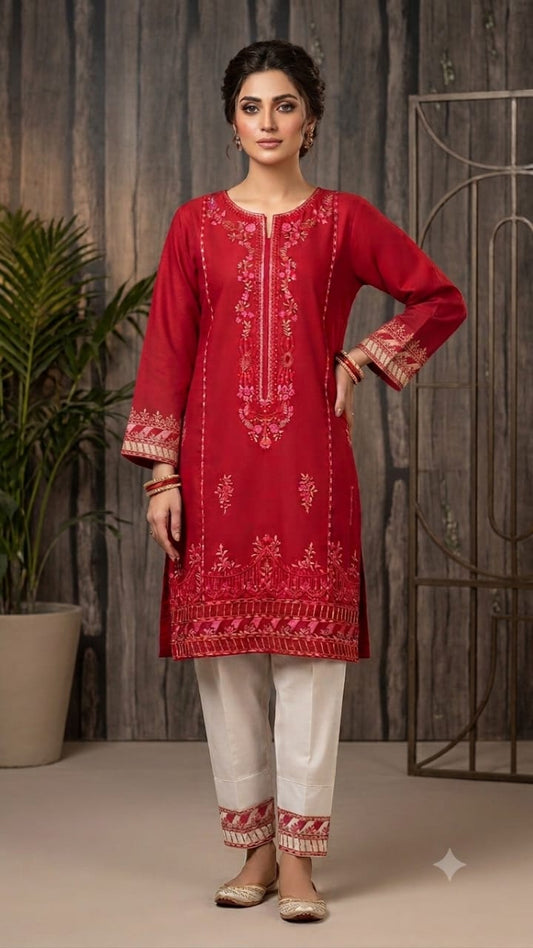 Maroon Embroidered Co-Ord Set