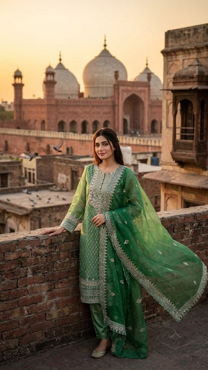 Green Embroidered 3 Piece Set 💚