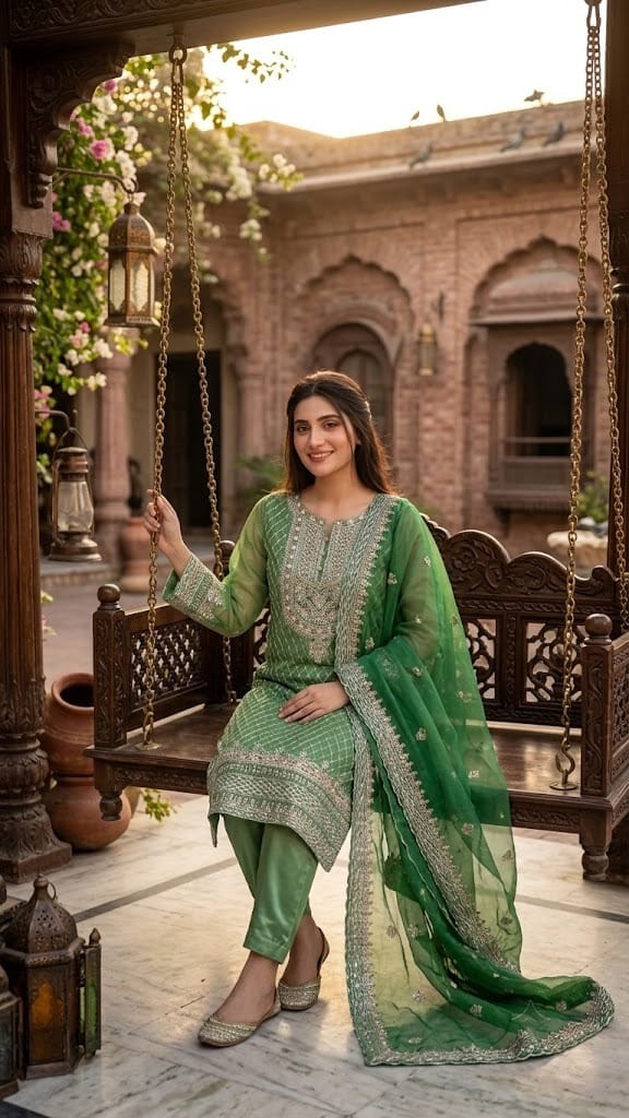 Green Embroidered 3 Piece Set 💚