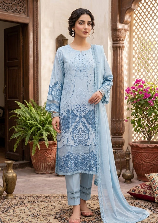 Sky Blue Embroidered Luxury 3 Piece Set 💙