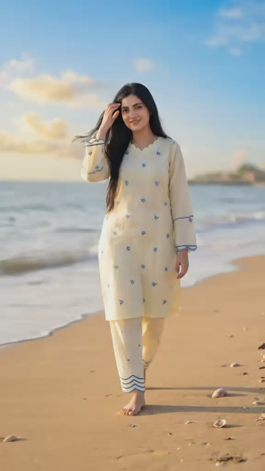Soft Lemon  Embroidered Co-Ord Set