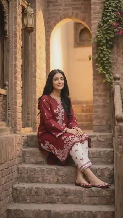 Maroon Embroidered Co-Ord Set