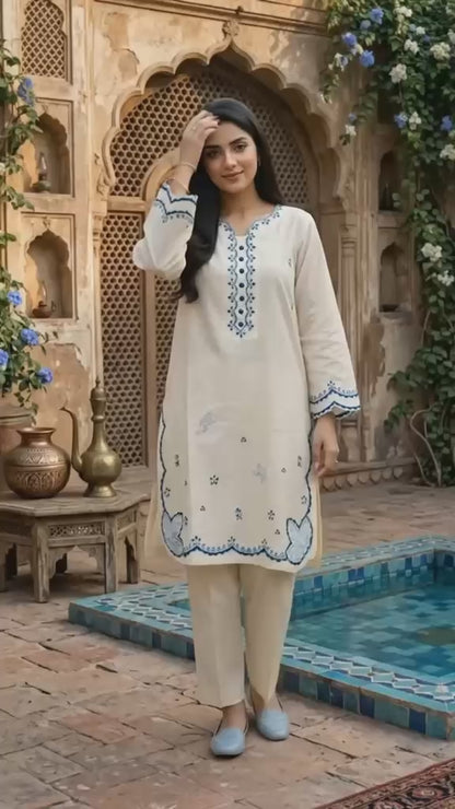 Beige Embroidered Co-Ord Set